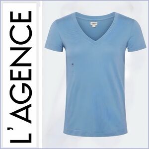 L’AGENCE NWT Becca V-Neck Tee in Blue Mist • 100% Peruvian Cotton Size XS
